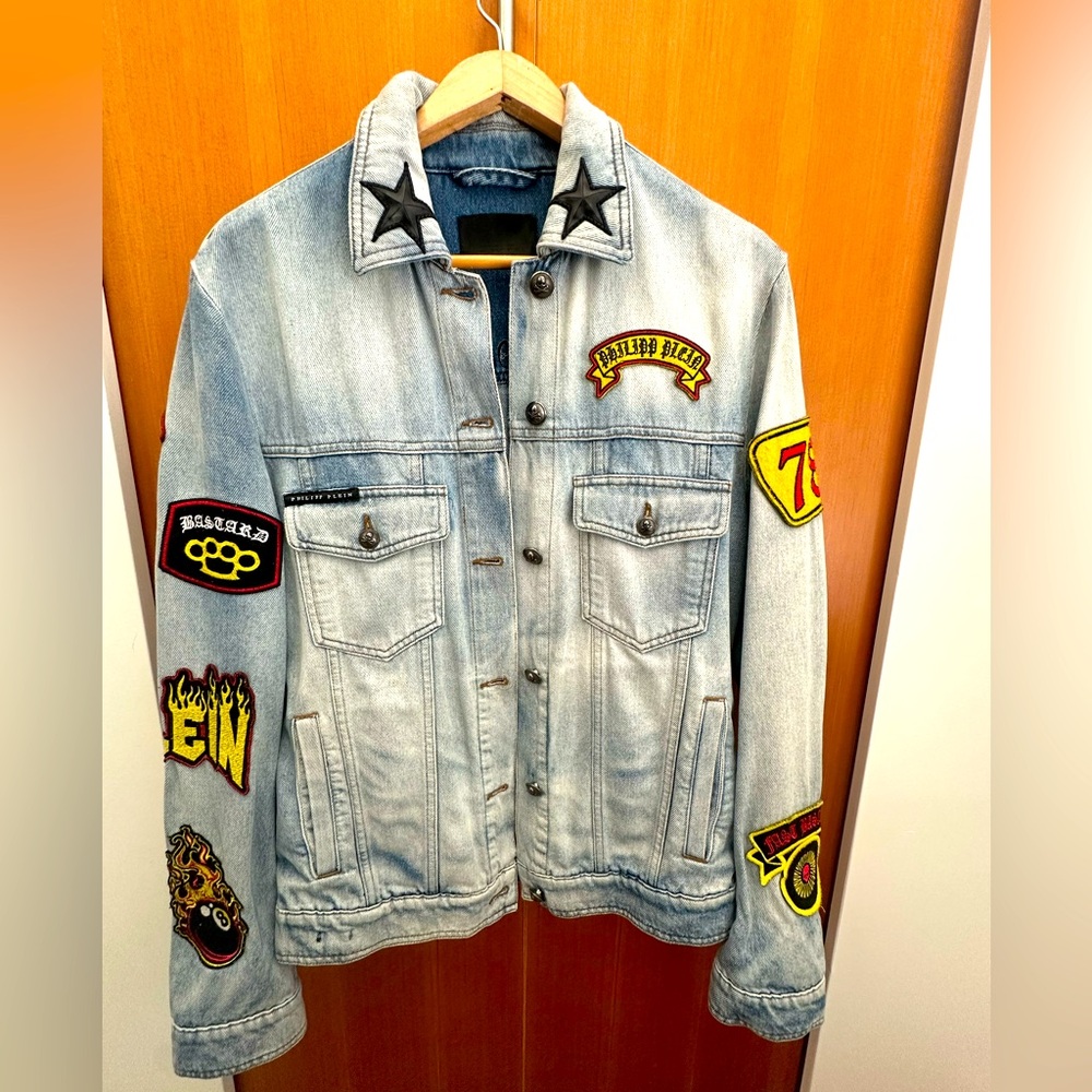 Philipp Plein Graphic Patch Denim Jacket | Men’s XS | Fits Women’s Oversized